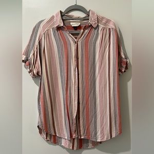 womens, light pink and purple striped collared shirt, size medium,